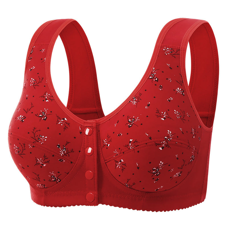 Women’s Front Button Vest Bra Floral Cotton Comfortable Wire-Free Bra