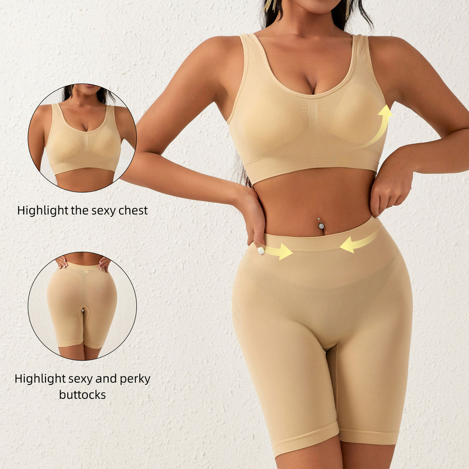 Women's Fitness Shapewear Set Gather Bra & High Waist Shorts