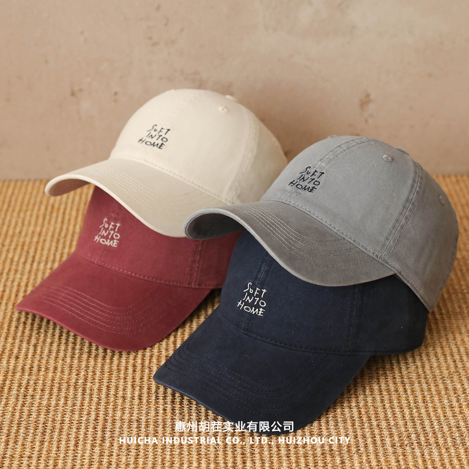 Korean Style Dog Embroidered Wide Brim Unisex Deep Fit Cap