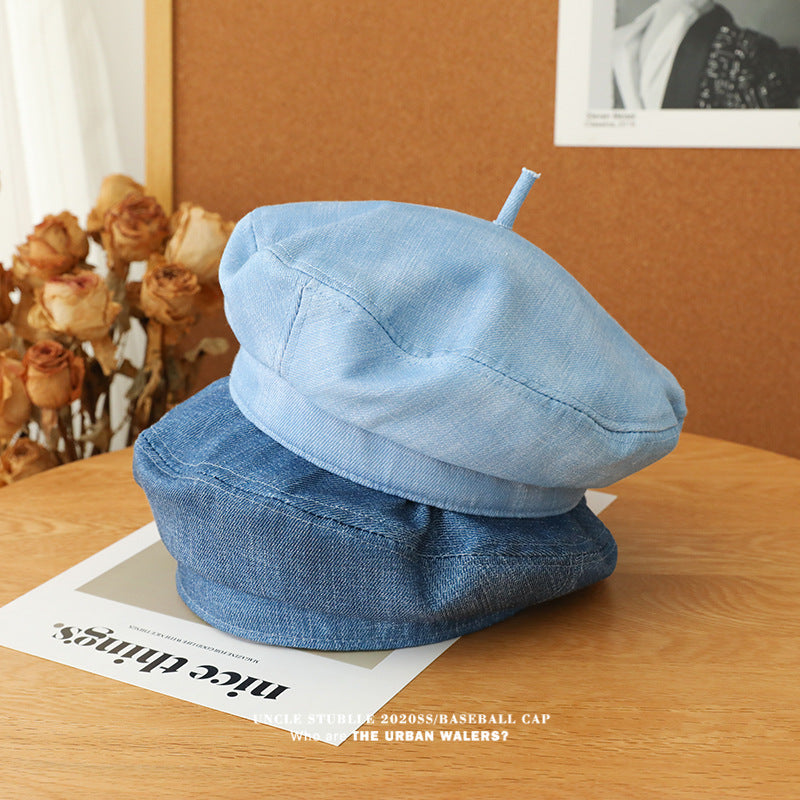 Korean Style Blue Denim Ins-Style Unisex Vintage Beret