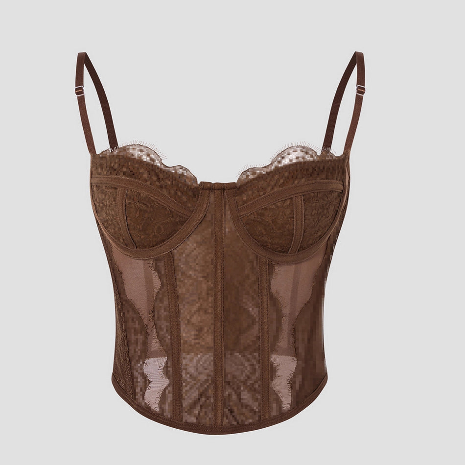 Women’s Lace Corset Camisole Top with Fishbone Support