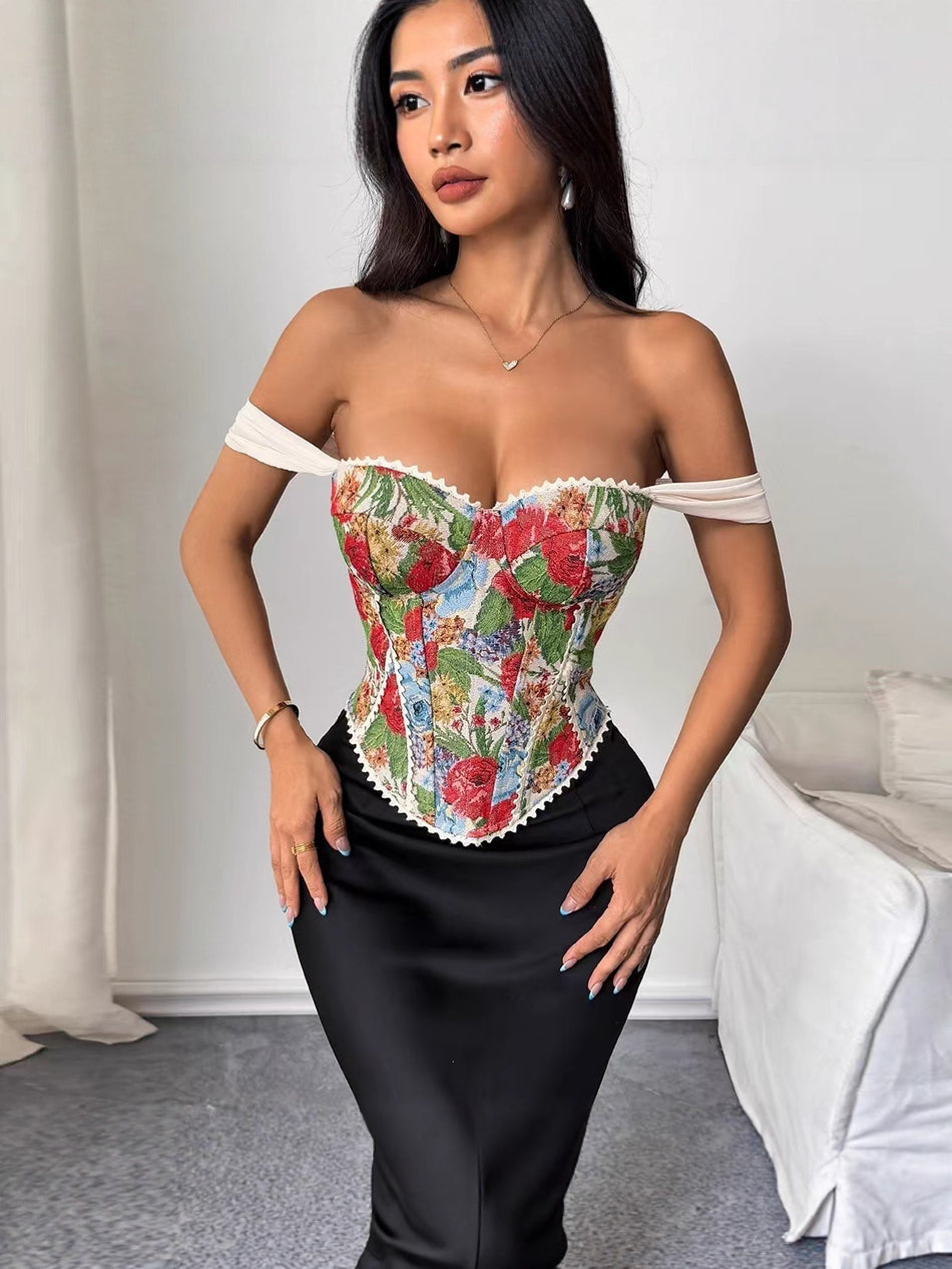 Women’s Corset Top French Jacquard Fishbone Backless Vest Style