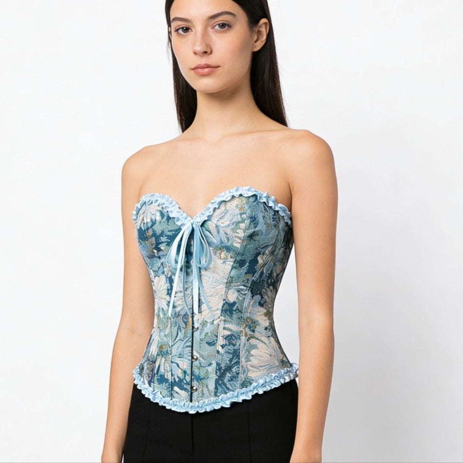 Vintage Lace-Trim Off-Shoulder Steel Boned Corset Top