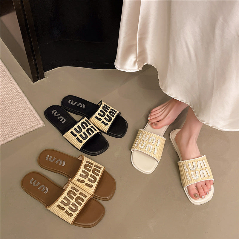 Rhinestone French Flip Flops Women Casual Beach Summer Sandals