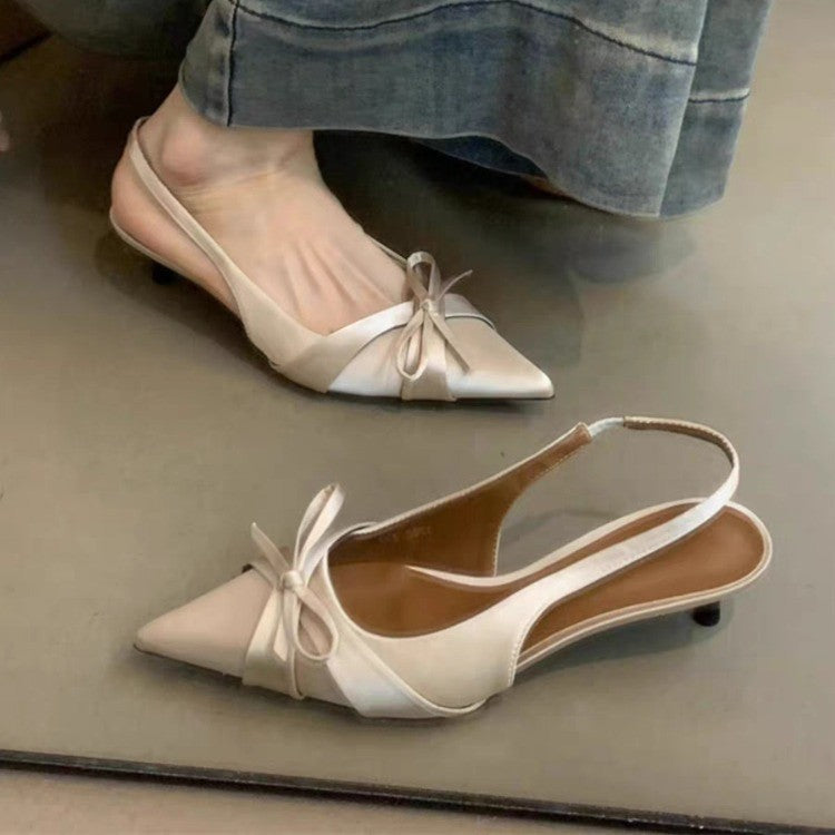 Bow Baotou Low Heel Sandals Women Elastic Strap Summer Flats