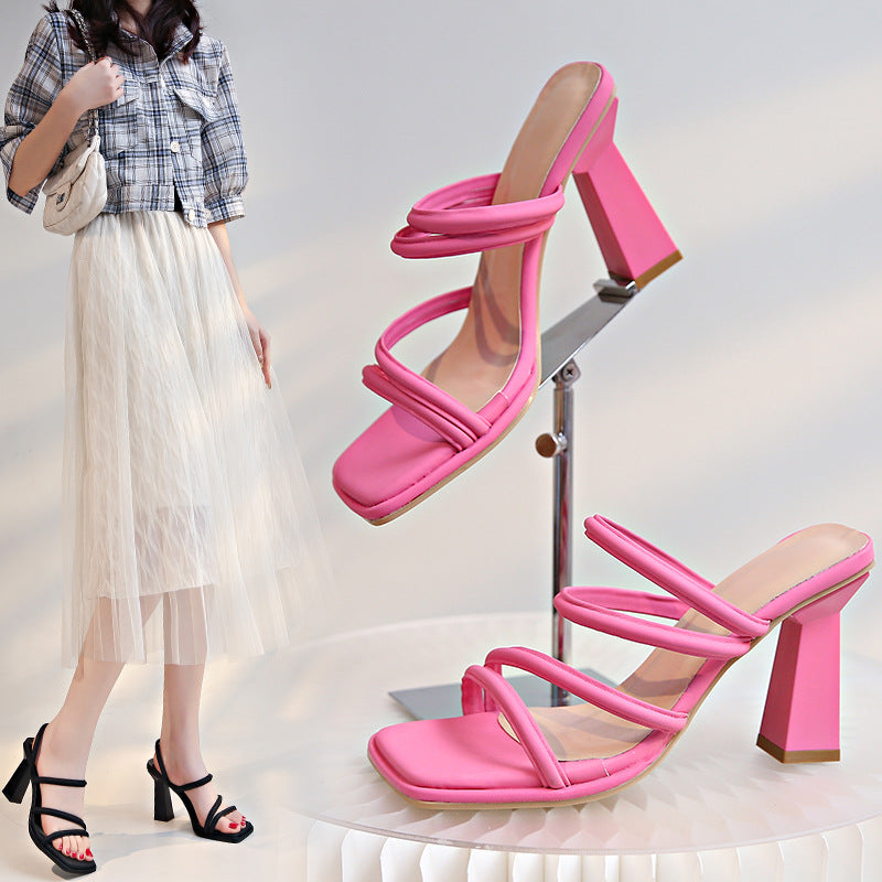 Women's Plus Size Transparent Thick Heel Slipper Sandals