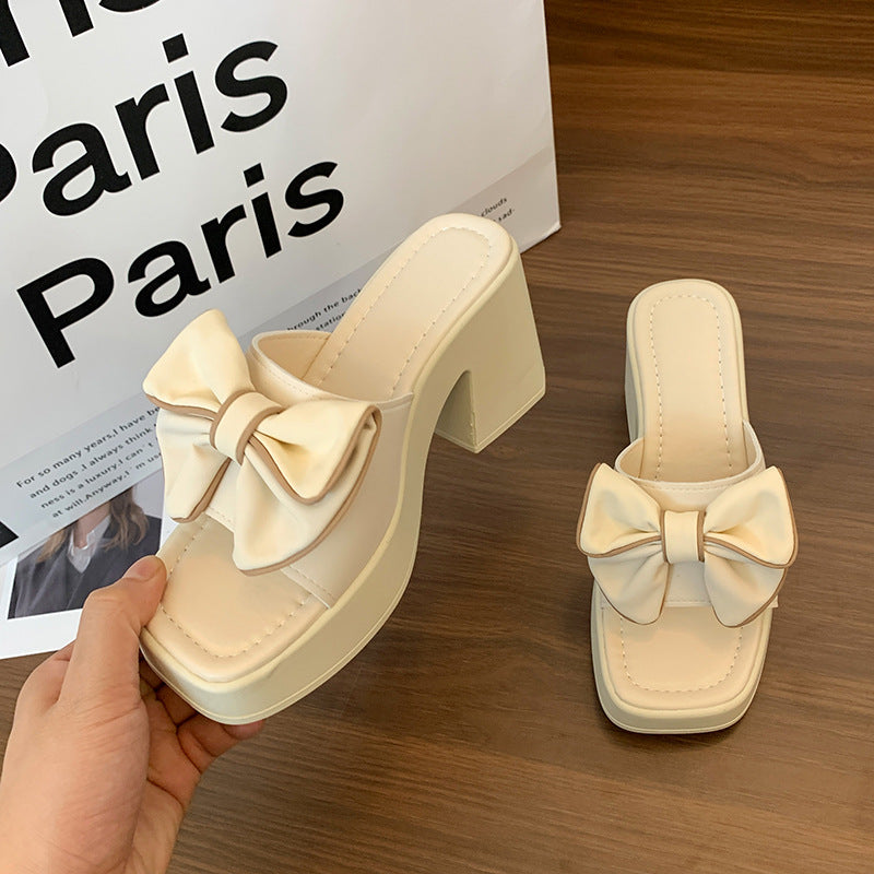 Women's Plus Size Platform Bow Slide Slippers