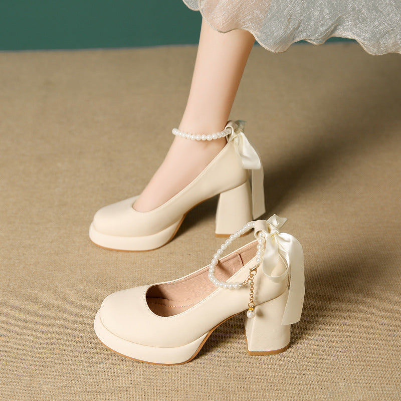 High-End Red Thick-Heel Chinese Xiuhe Wedding Shoes