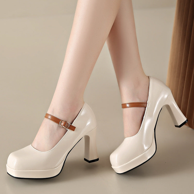 Women's French "Evening Breeze" Thick-Heel Mary Janes