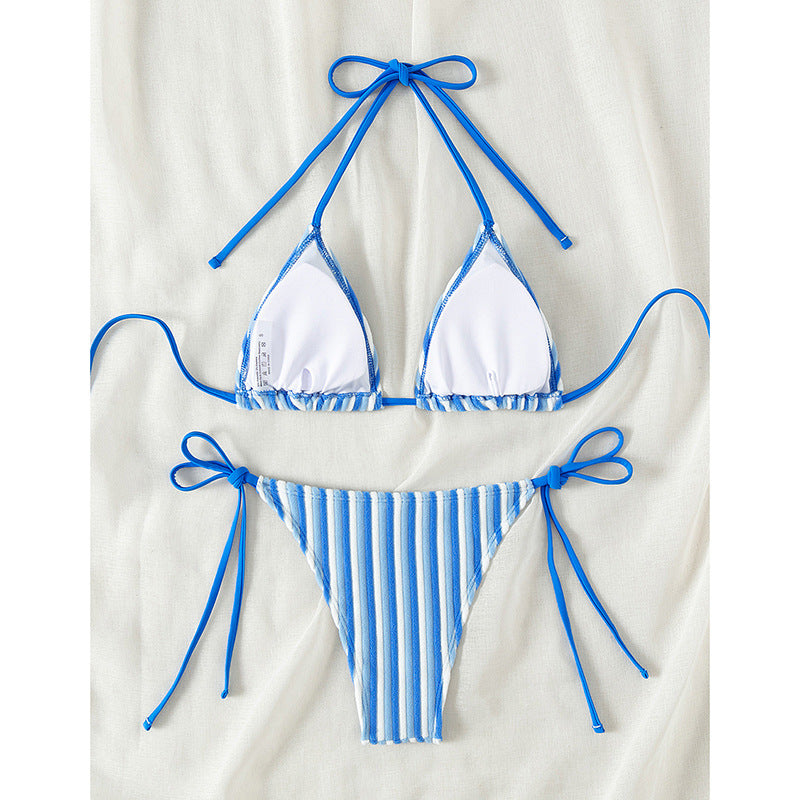 Women's Towel Cloth Halter Lace-Up Bikini Set