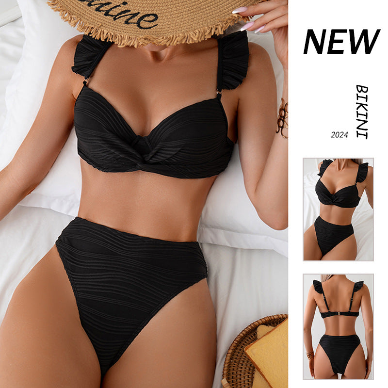 Women's Solid Color Shimmer Bikini Swimsuit Beach Set