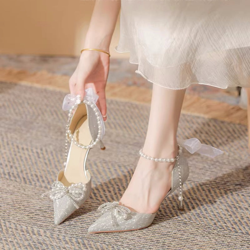 Women's Crystal Embellished Silver Stiletto Wedding Heels