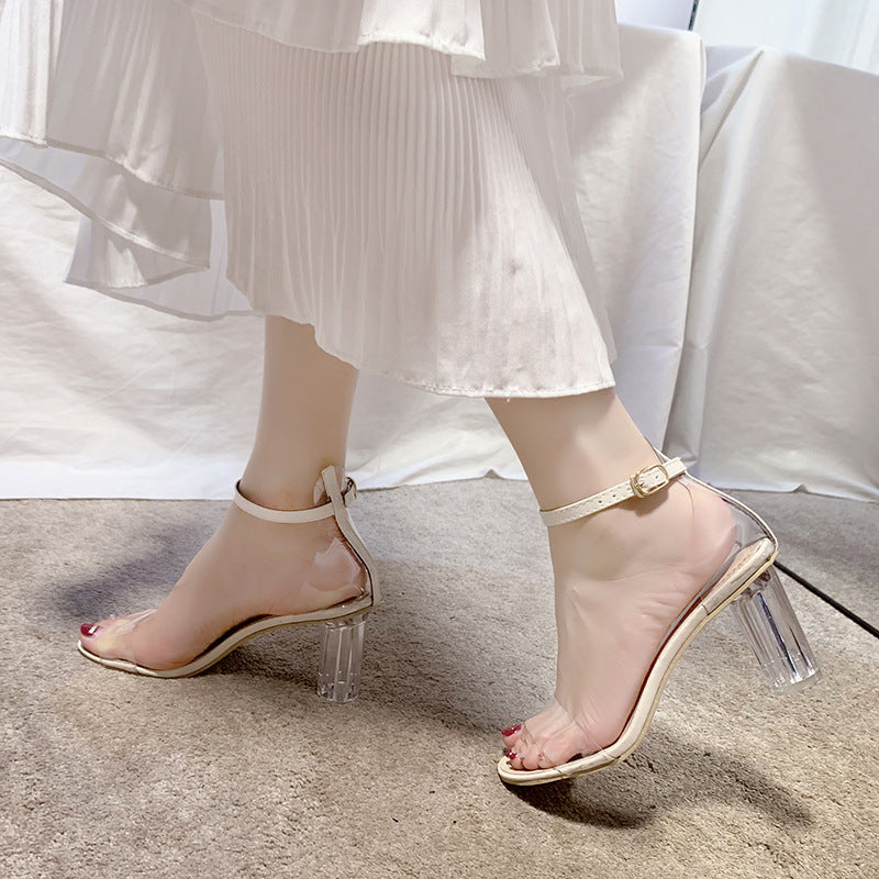 Women's Transparent Crystal Chunky Heel Summer Sandals