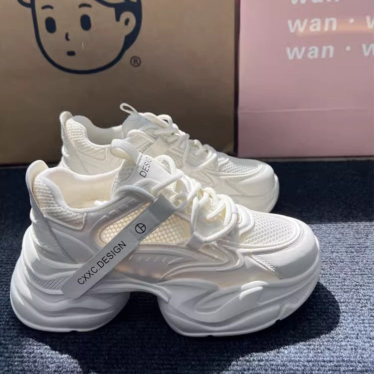 Women's Platform Mesh Breathable White Casual Sneakers