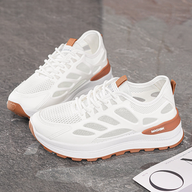 Women's Breathable Mesh Thick Sole White Casual Sneakers