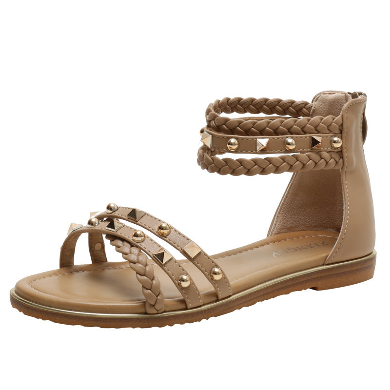 Women's Rivet Roman Flat Sandals Fairy Style Summer Shoes