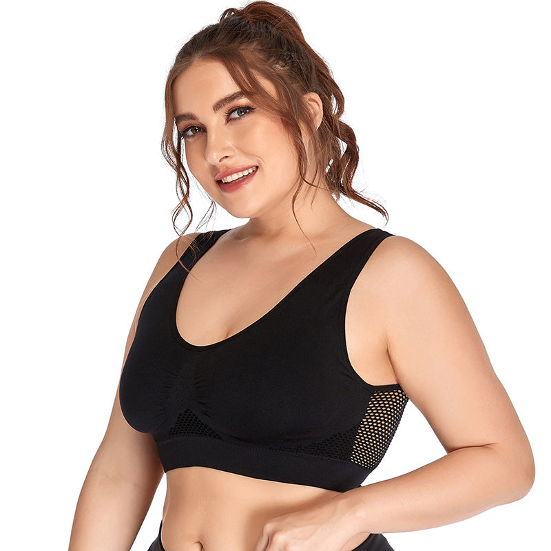 Plus Size Mesh Sports Bra Wireless Shockproof Yoga Running