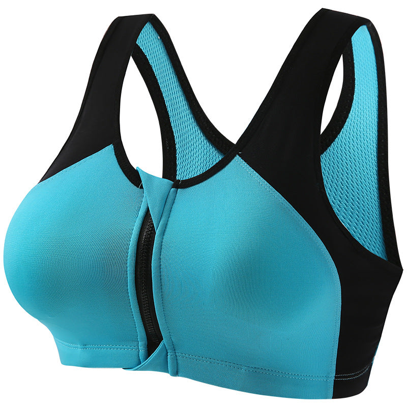 Front Zipper Push Up Sports Bra High Support Shockproof