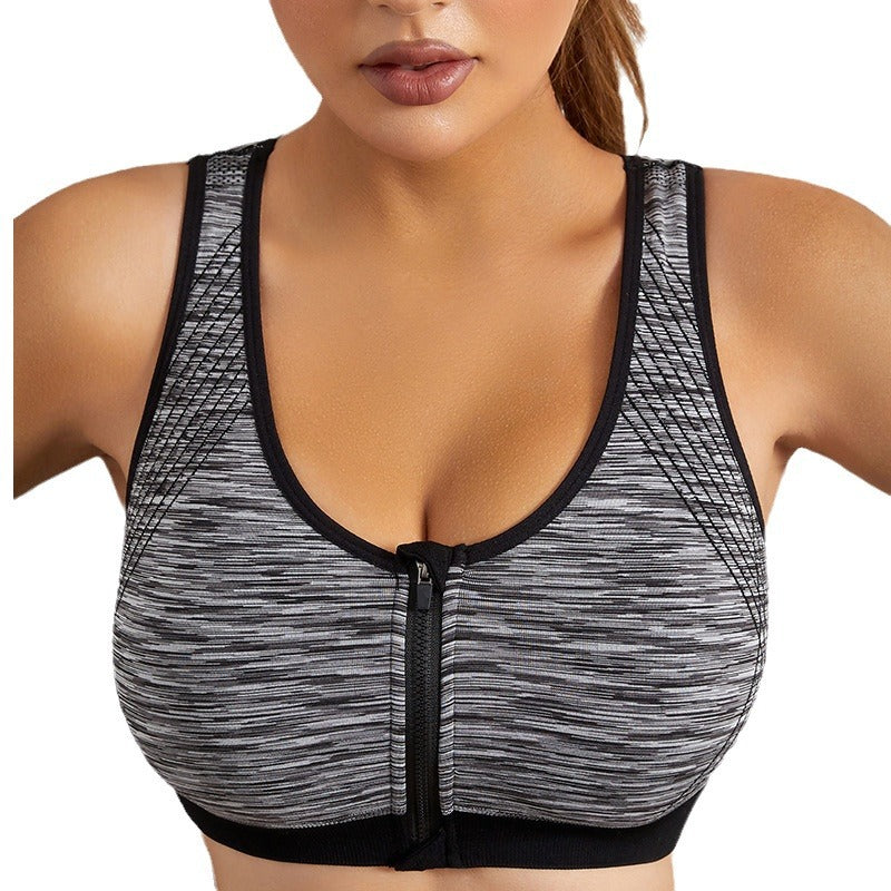 Zipper Front Wireless Sports Bra with Cushioned Support