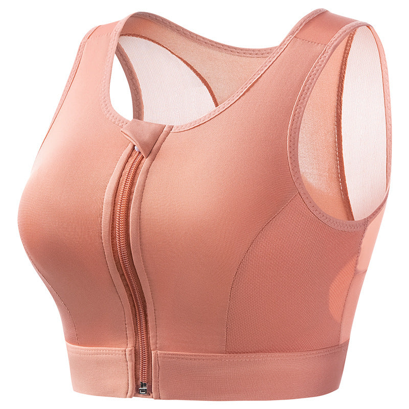 Front Zipper Shockproof Push Up Yoga Sports Bra for Women