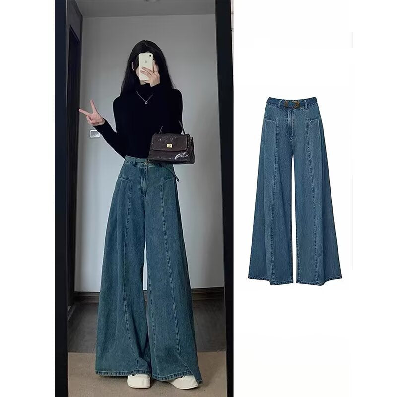Women's High-Waisted Wide-Leg A-Line Denim Jeans