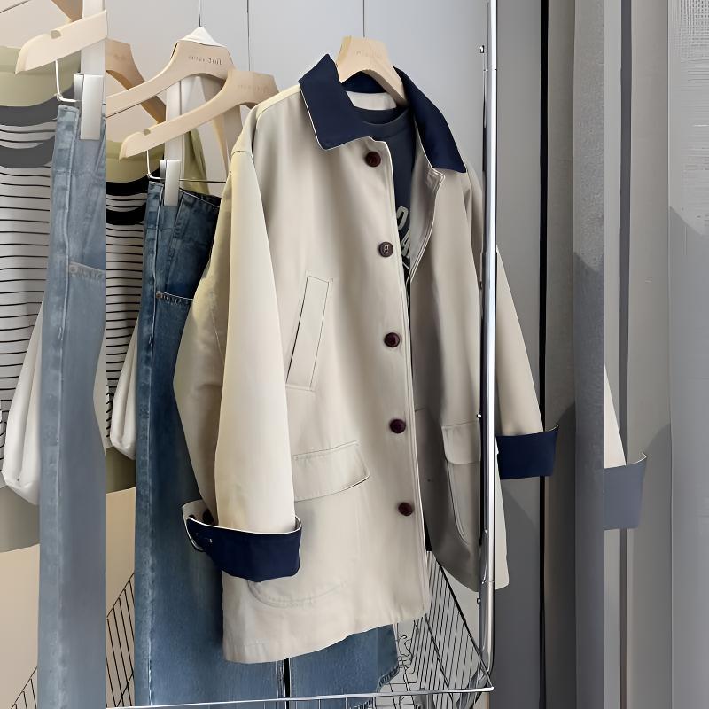 Women's Washed Cotton Trench Coat Mid-Length Jacket