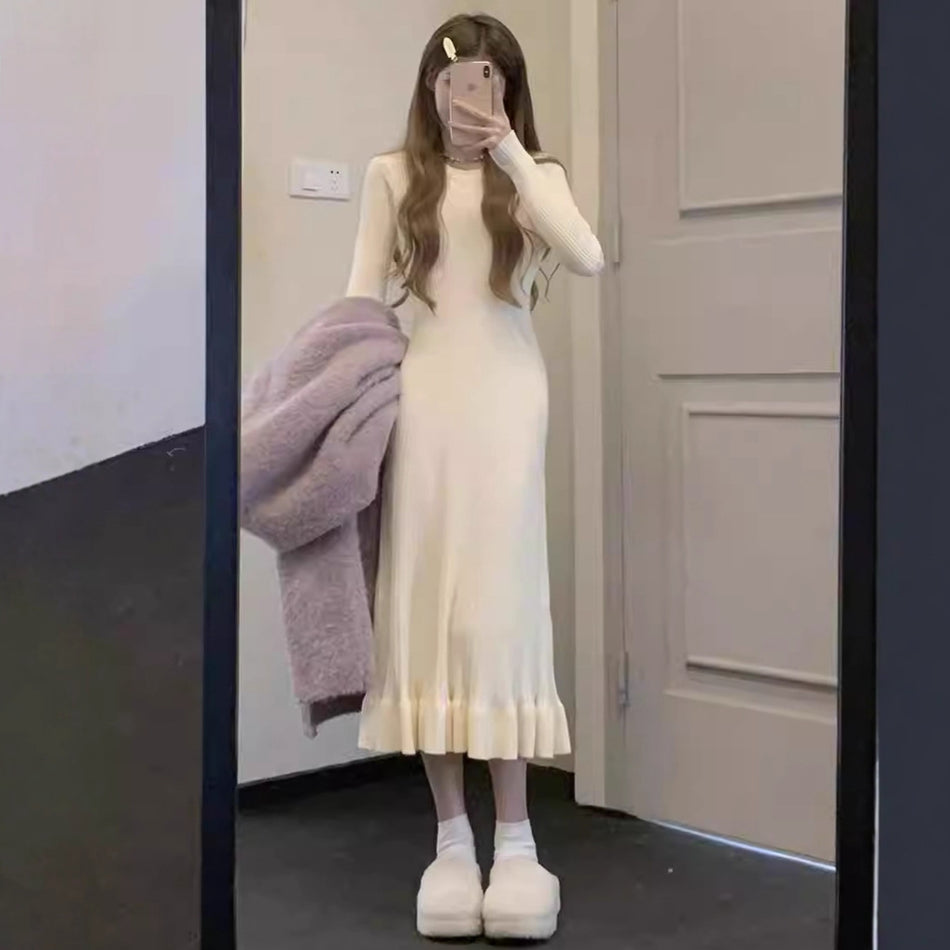 Women's Slim Fit Knit Sweater Dress with Fishtail Hem