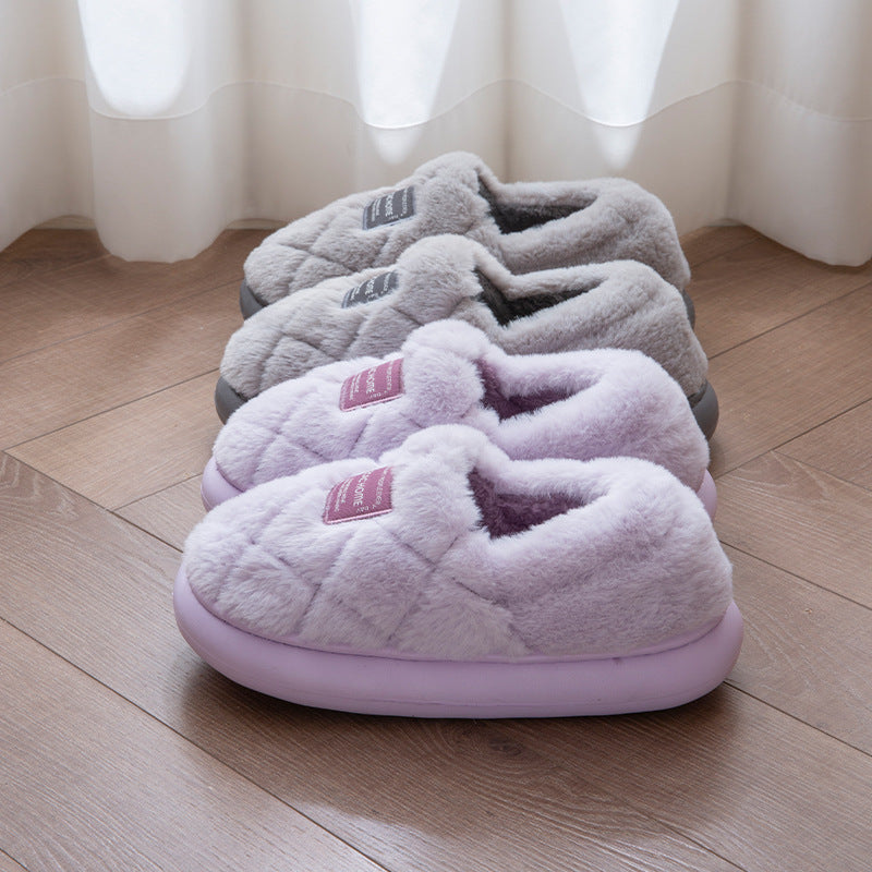 Unisex Winter Cotton Slippers with Thick Sole and Warm Plush Lining