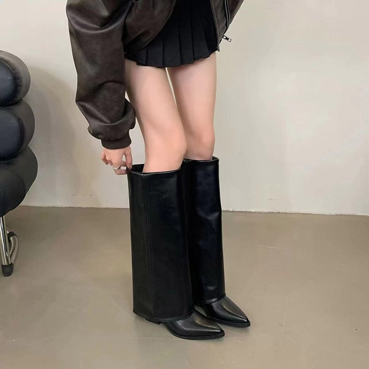 Women's Pointed Toe Chunky Heel Knee-High Boots