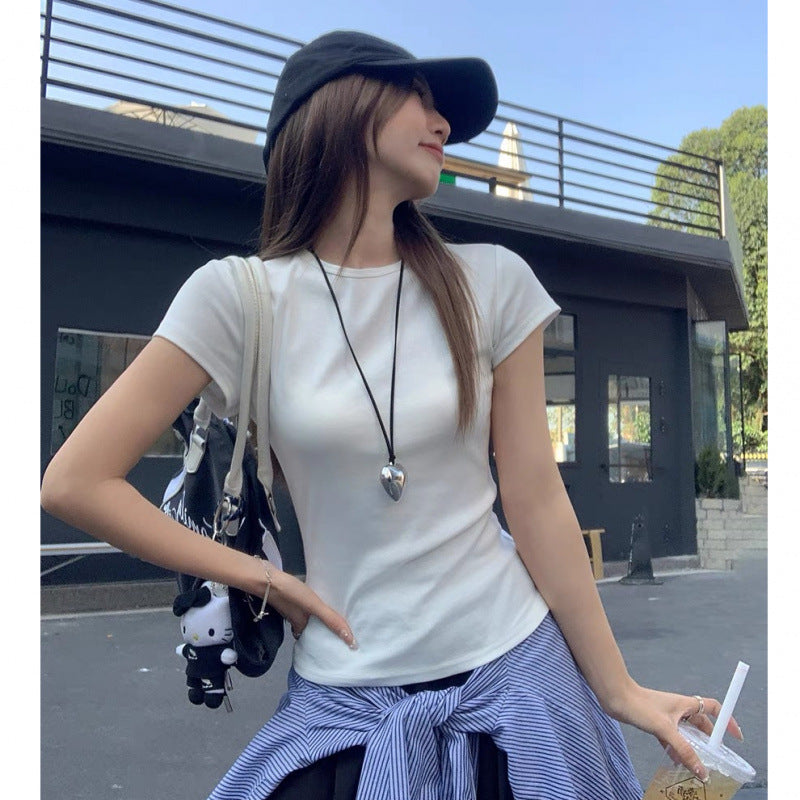 Women's Slim Fit White Short Sleeve Basic T-Shirt Top