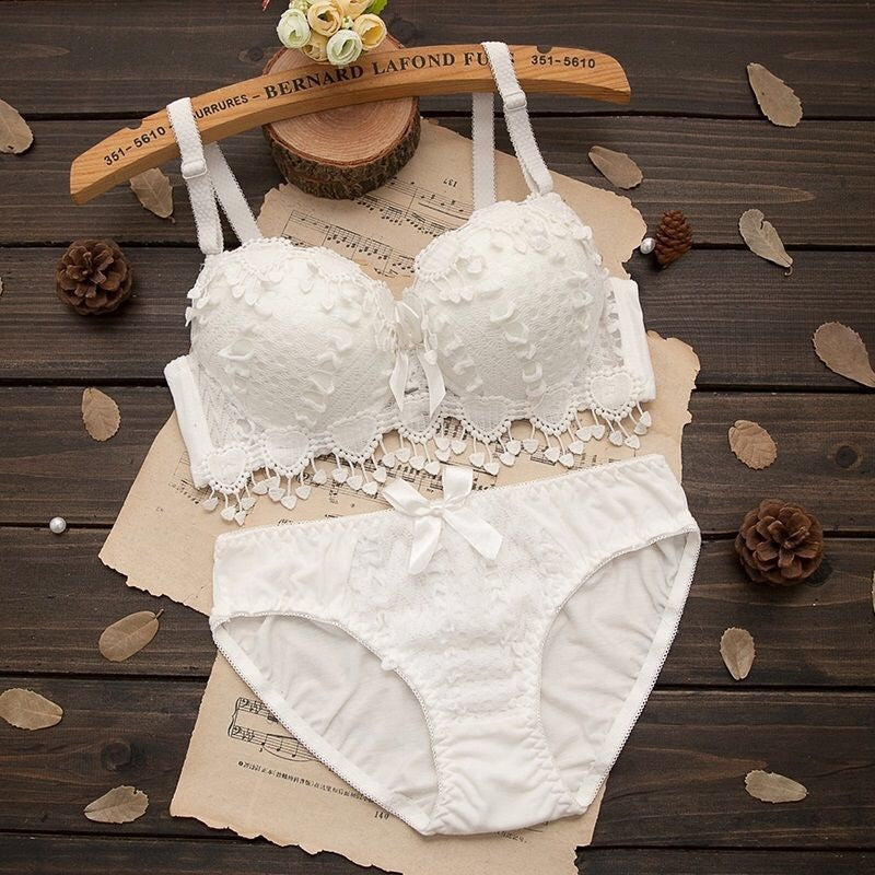 Women's Lace Push-Up Bra Set with Adjustable Support