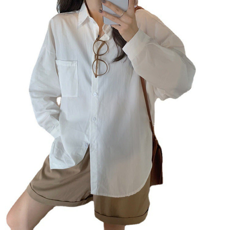 Women's Loose Fit Pink Long Sleeve Shirt Casual Versatile Top