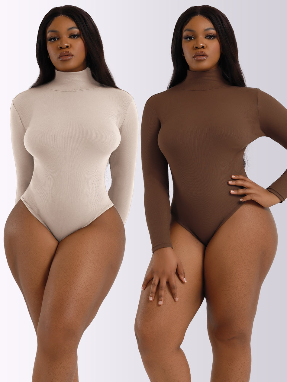 Women's Rib Knit High Neck Long Sleeve Bodysuit Base Layer