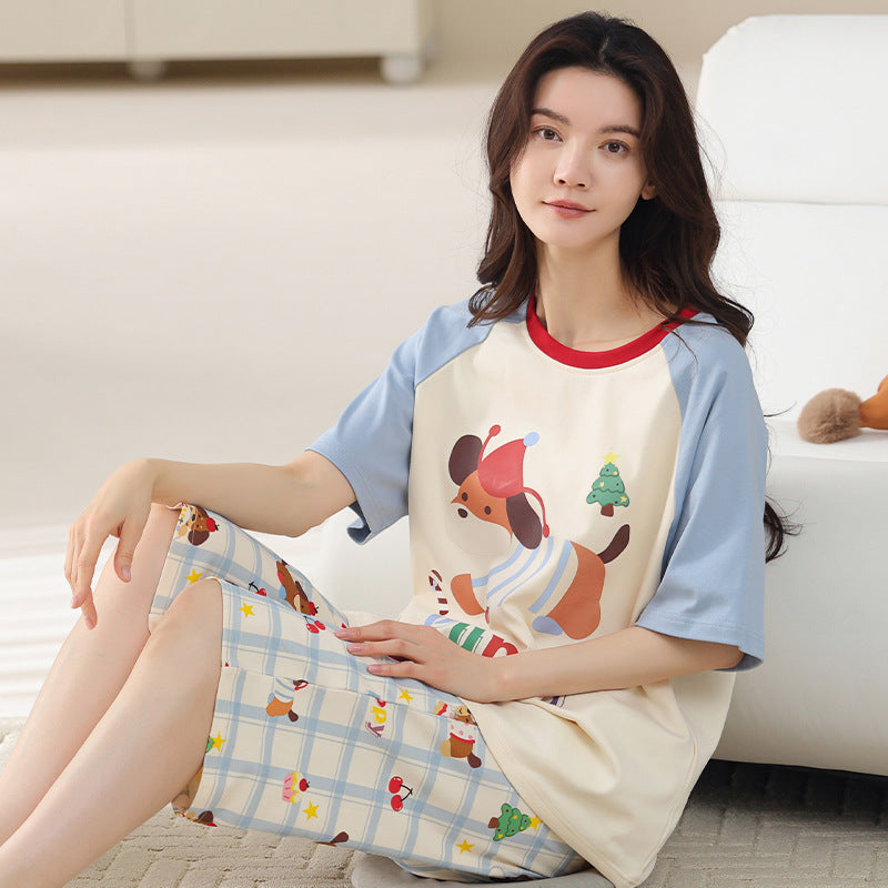 Women's Pure Cotton Pajama Set Chest Pad Loungewear Shorts Set