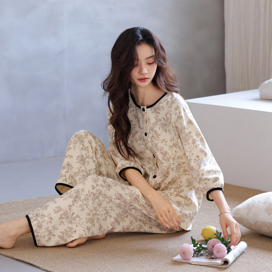 Women's Pure Cotton Pajama Set Three Quarter Sleeve Loungewear