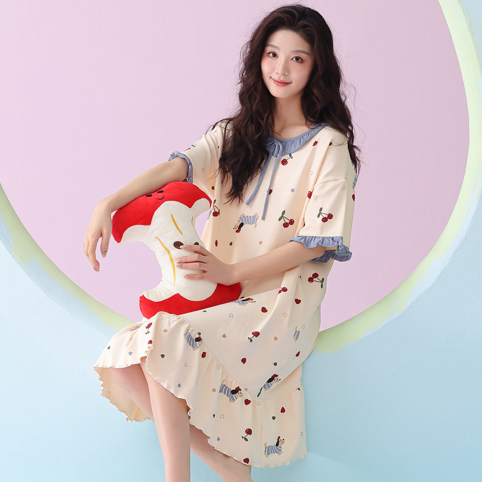 Women's Pure Cotton Nightgown Loose Fit Mid-Length Home Dress