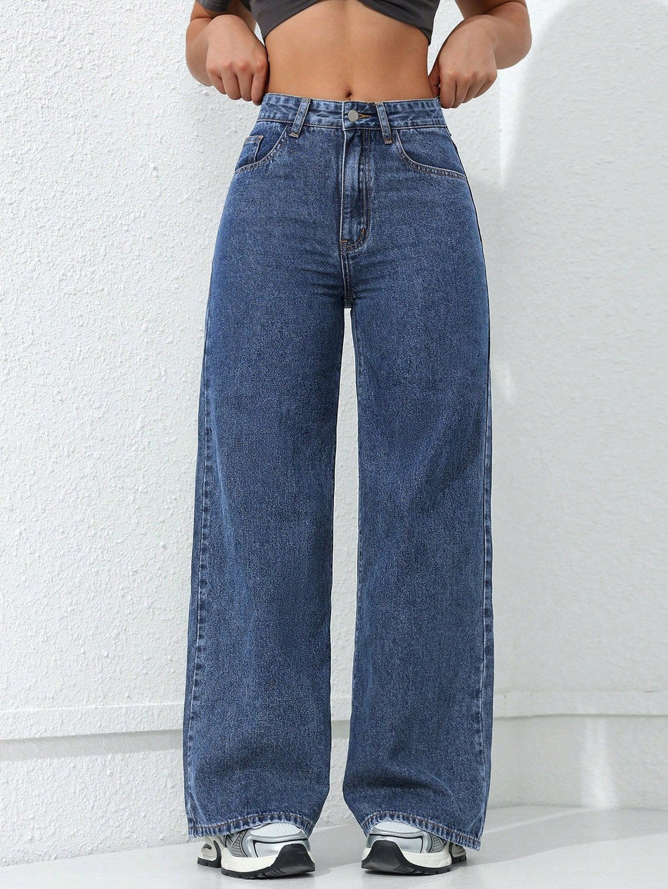 Women's Washed Wide Leg Floor Length Denim Jeans Casual Fit