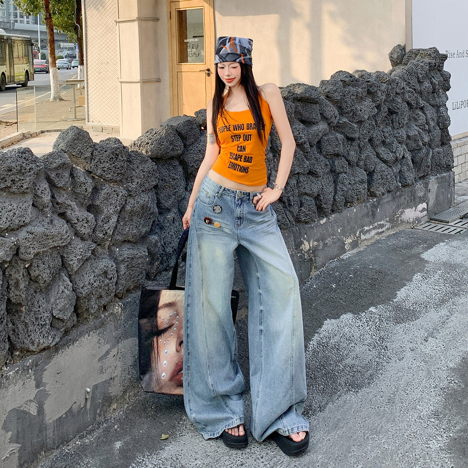 American Retro High Waist Wide Leg Jeans for Women