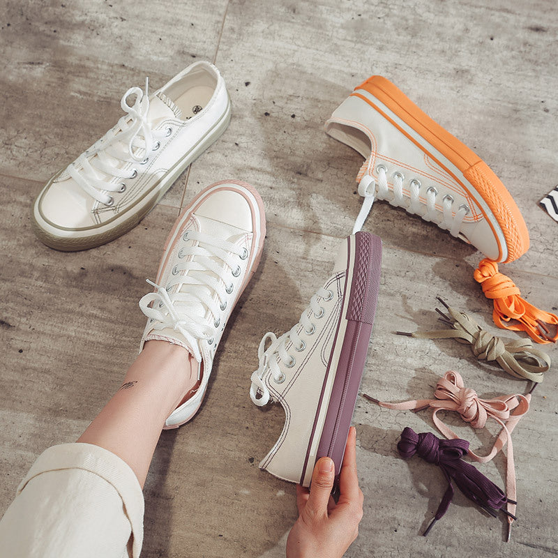 Women's White Canvas Sneakers Korean Style Casual Shoes
