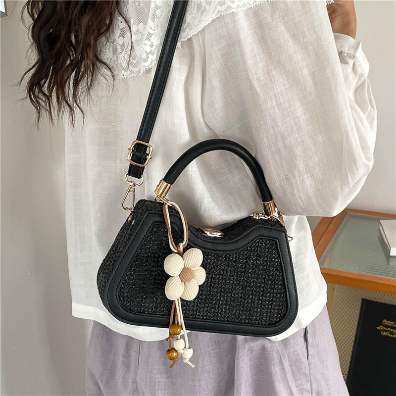 Color Block Woven Saddle Bag for Women Crossbody Shoulder Bag
