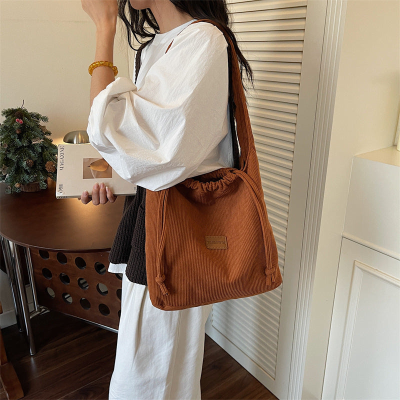 Corduroy Large Capacity Tote Bag for Women Summer Casual Shoulder Bag