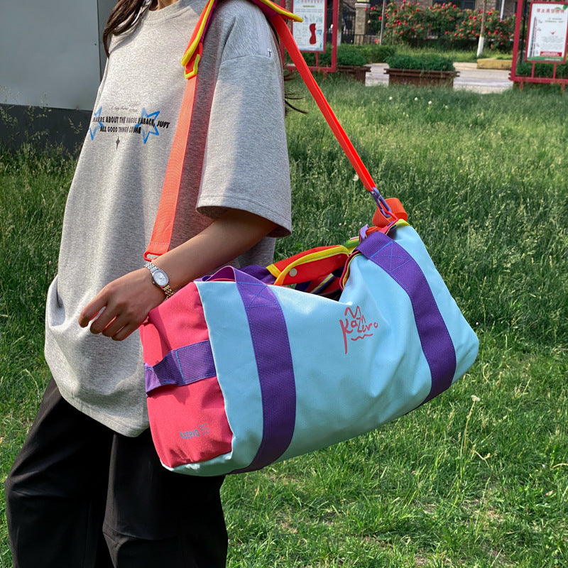Color Blocking Travel Bag with Shoe Compartment Wet Dry Separation Sports Bag