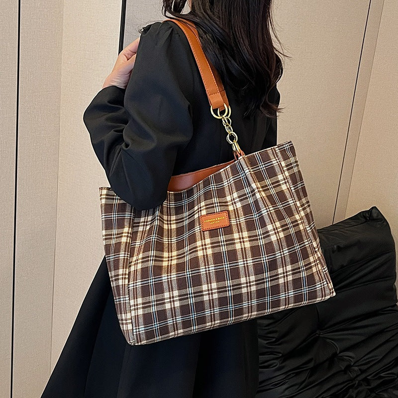 Artistic Plaid High-End Nylon Commuter Tote Bag