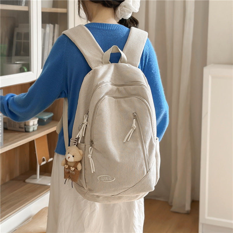 Casual Retro Corduroy Large Capacity Autumn Winter School Backpack