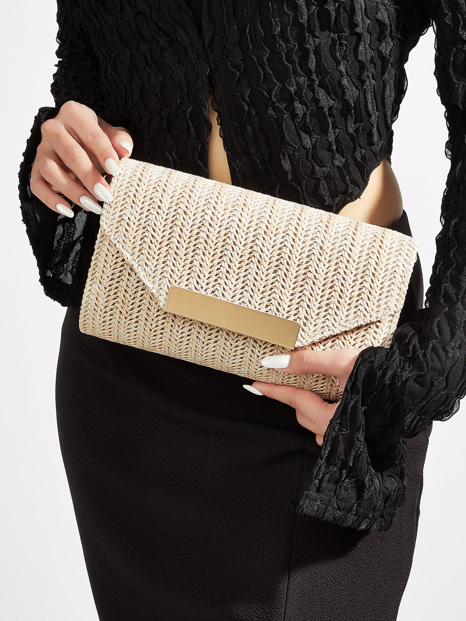 Women's Woven Envelope Evening Chain Clutch Crossbody Bag