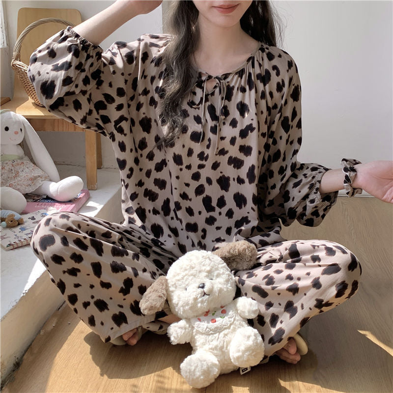 Women’s Leopard Print Cotton Silk Pajama Set Plus Size