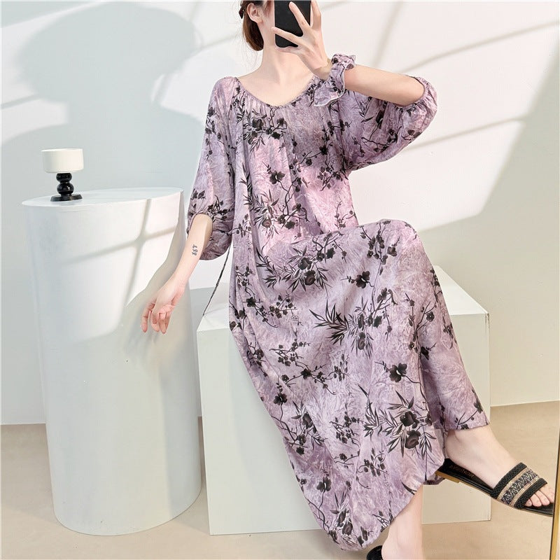 Women’s Long Cotton Silk Nightgown Dress Loose Summer Home Wear