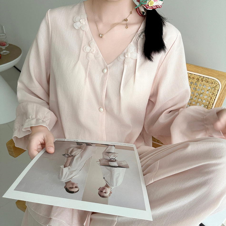 Women’s Lyocell Pajama Set Long Sleeve Home Wear with Pads