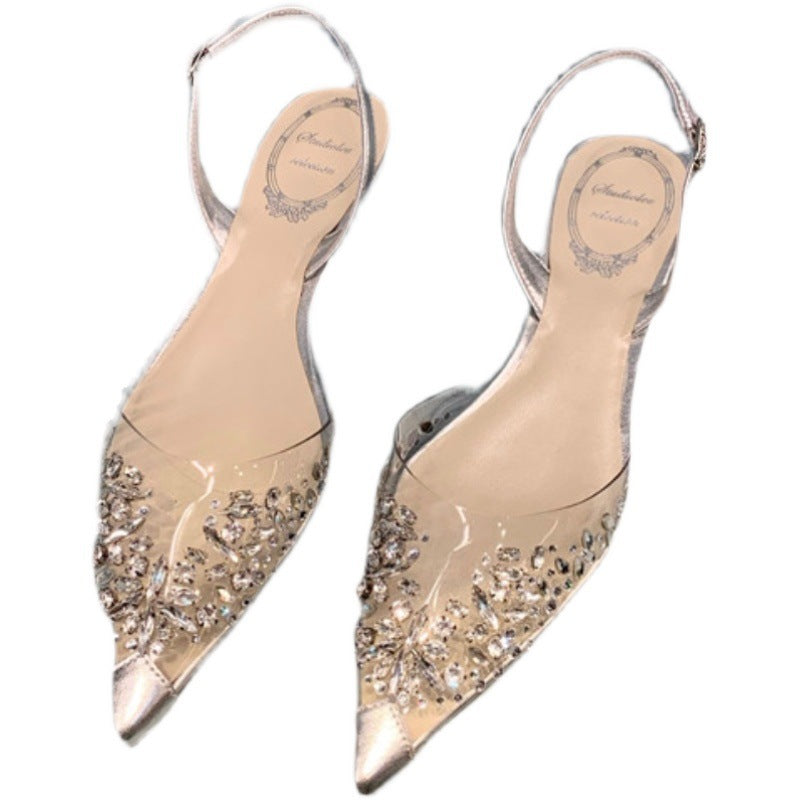 Women’s Rhinestone Transparent Crystal Flat Sandals Pointed Toe