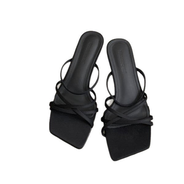 Women’s French Style Square Toe Kitten Heel Open Toe Sandals